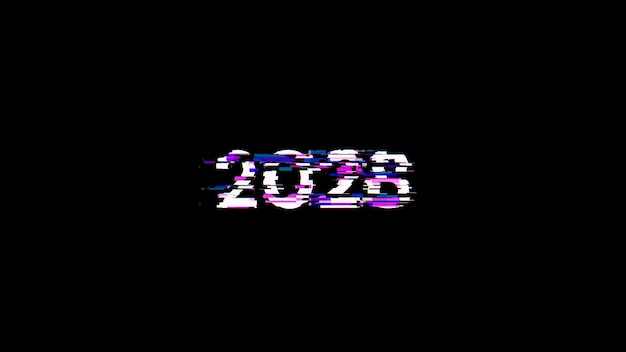 3D rendering 2028 text with screen effects of technological glitches