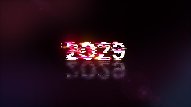 3D rendering 2029 text with screen effects of technological glitches