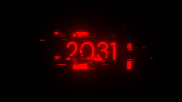 3D rendering 2031 text with screen effects of technological glitches