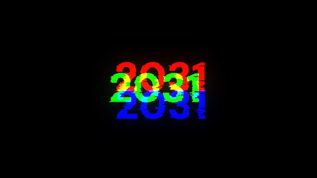 3D rendering 2031 text with screen effects of technological glitches