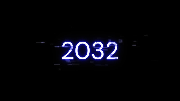 3d rendering 2032 text with screen effects of technological glitches