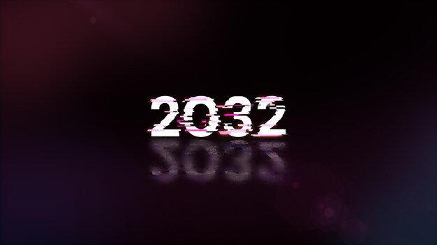 3D rendering 2032 text with screen effects of technological glitches