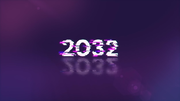 3d rendering 2032 text with screen effects of technological glitches