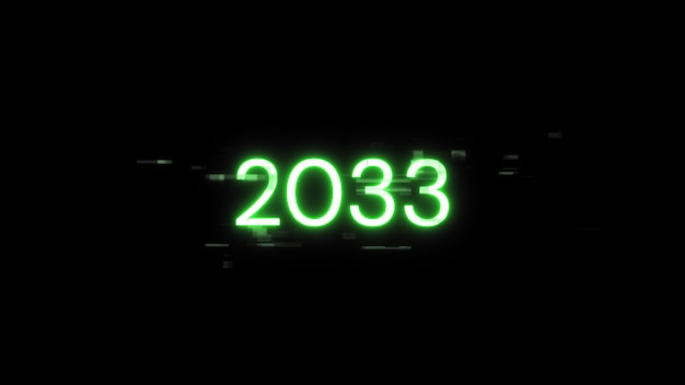 3D rendering 2033 text with screen effects of technological glitches