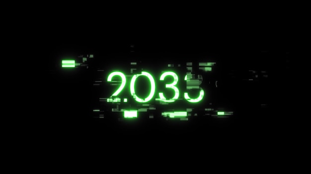 3D rendering 2033 text with screen effects of technological glitches