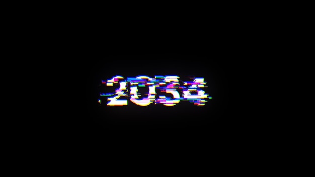 3D rendering 2034 text with screen effects of technological glitches