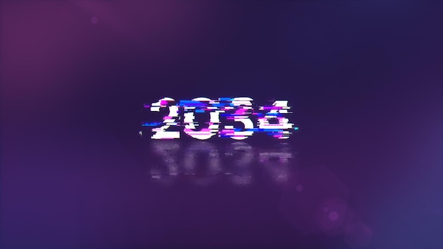 3D rendering 2034 text with screen effects of technological glitches