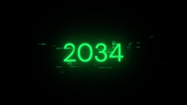 3D-рендерирование текста 2034 с экрановыми эффектами технологических сбоев