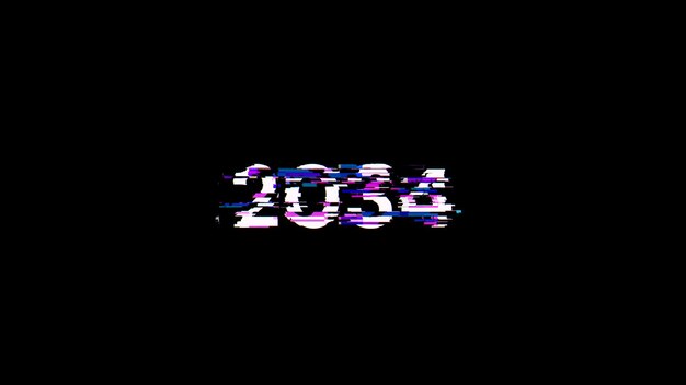3D rendering 2034 text with screen effects of technological glitches