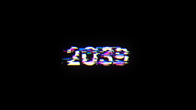 3D rendering 2039 text with screen effects of technological glitches