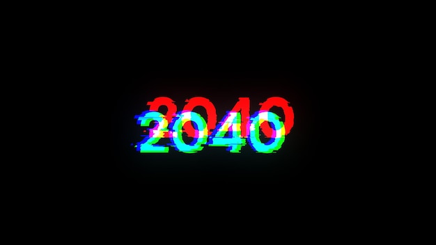 Photo 3d rendering 2040 text with screen effects of technological glitches