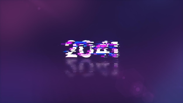 3D rendering 2041 text with screen effects of technological glitches