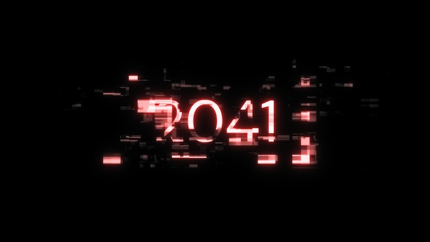 Photo 3d rendering 2041 text with screen effects of technological glitches