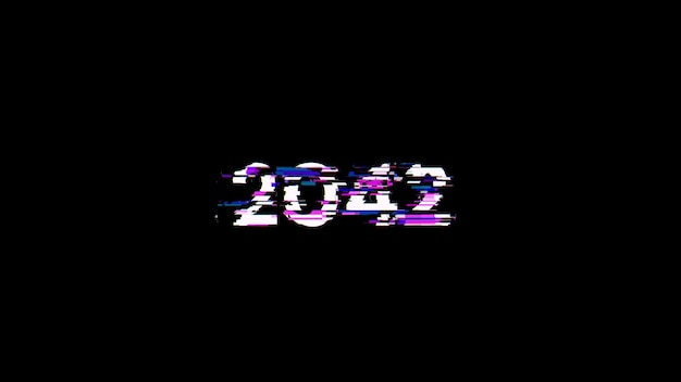 3D rendering 2042 text with screen effects of technological glitches