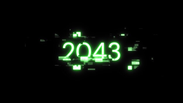 3D rendering 2043 text with screen effects of technological glitches