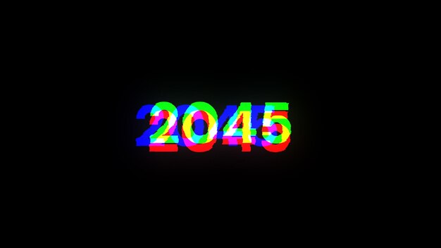 3D rendering 2045 text with screen effects of technological glitches