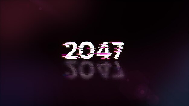 Photo 3d rendering 2047 text with screen effects of technological glitches