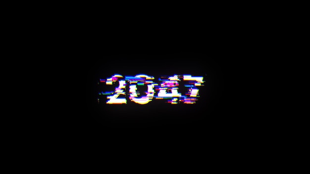 3D rendering 2047 text with screen effects of technological glitches