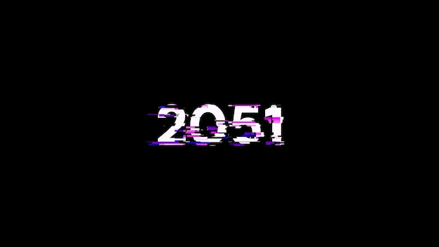 3D rendering 2051 text with screen effects of technological glitches