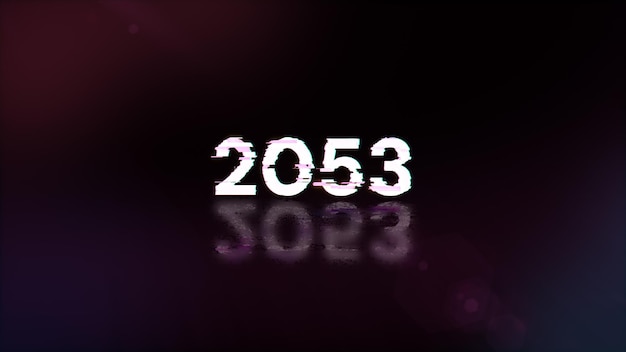 3d rendering 2053 text with screen effects of technological glitches