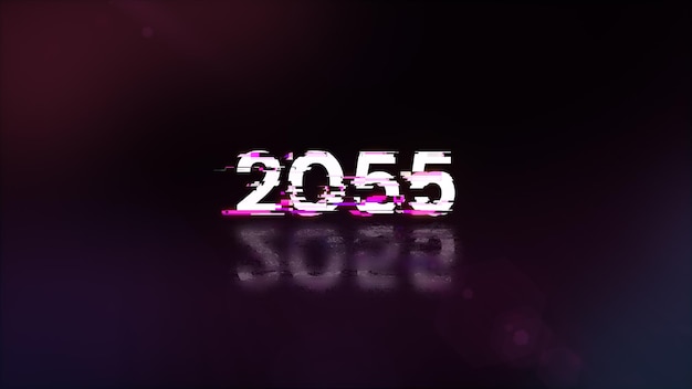 3d rendering 2055 text with screen effects of technological glitches