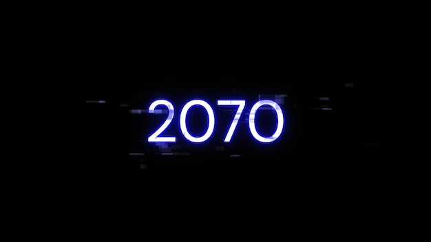 3D-рендерирование текста 2070 с экрановыми эффектами технологических сбоев
