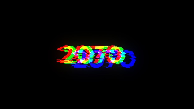 3d rendering 2070 text with screen effects of technological glitches