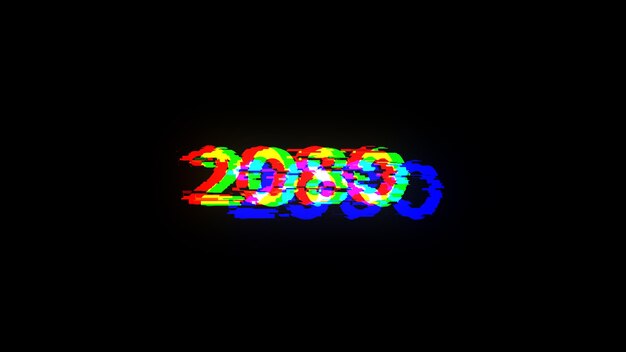 3d rendering 2080 text with screen effects of technological glitches
