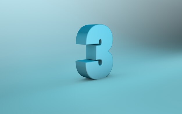 Rendering 3d di 3 numeri 3d lettering tre numeri