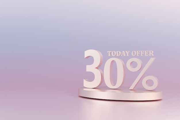 3D Rendering 30 percent off with freespace for texting on pastel pink background Special Offer 30 Discount Tag Super sale offer and best seller