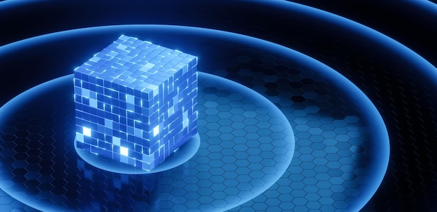 3D-rendering 3D-blockchain kubus concept animatie