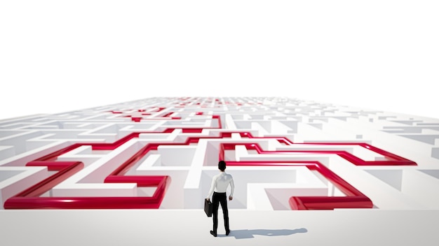 3D Rendering 3D Businessman Standing in front of the maze Success soncept