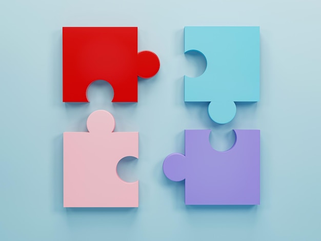 3d rendering 3d illustration Jigsaw puzzle pieces on light blue background Puzzle pieces icon Problemsolving concept