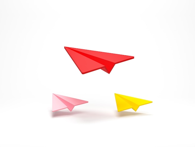 3D rendering 3D illustration Paper plane flying icon on white background Minimal cartoon style