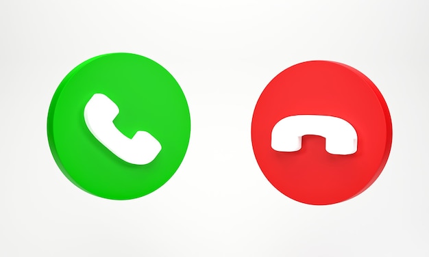 3D rendering 3D illustration Phone call icon isolated on white background Telephone icons in green accept and red reject incoming call