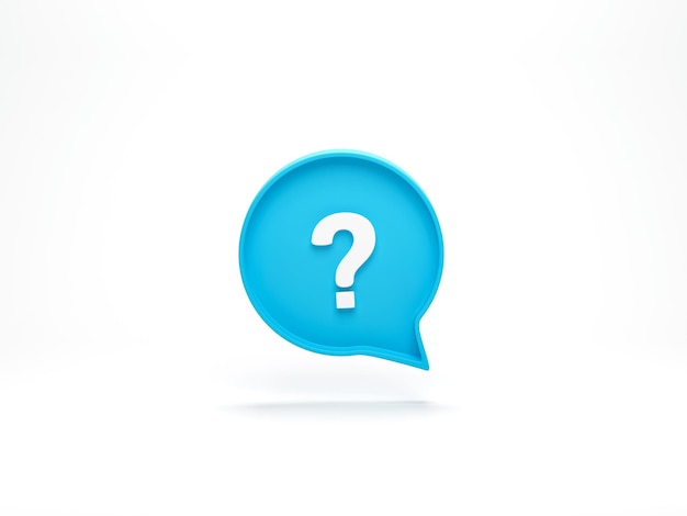 Photo 3d rendering 3d illustration question mark icon in speech bubble on white background business support faq and qa concept