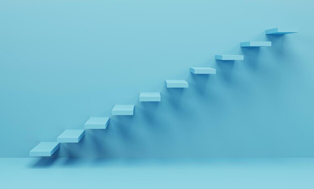 3d rendering 3d illustration Rising stair going upward in blue empty room Abstract minimal architect