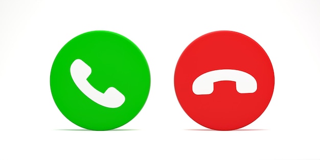 3D rendering 3D illustration Telephone icons Accept call and decline button Answer and reject incoming call on white background