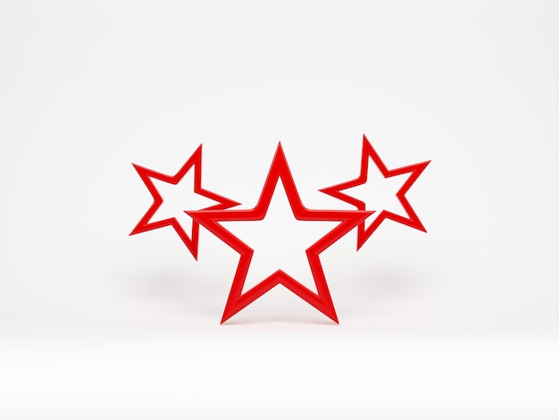 3D-рендеринг 3D-иллюстрация Три цвета красной звезды на белом фоне Концепция оценки отзывов клиентов