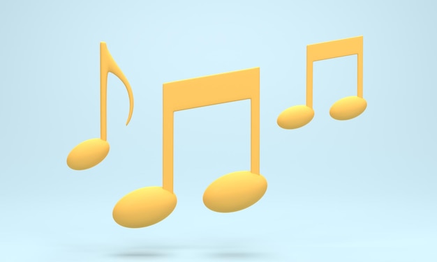 3D rendering 3D illustration Yellow music note icon on blue pastel background Design element for song melody or tune flat