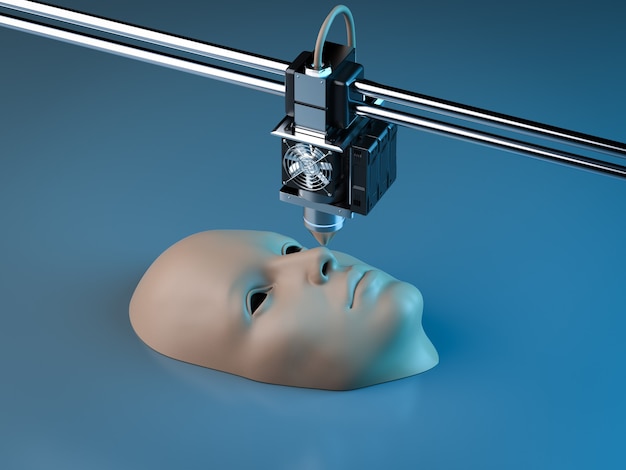 3d rendering 3d printer print human face