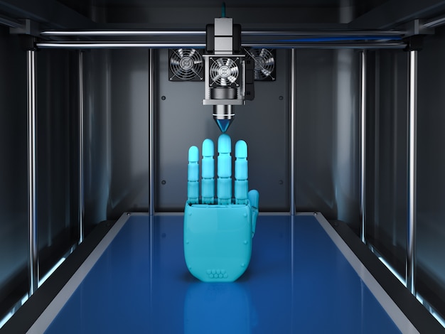 3d rendering 3d printer with robotic hand