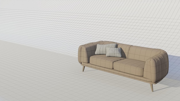 3D 렌더링 2자리 직물 소파 블루프린트