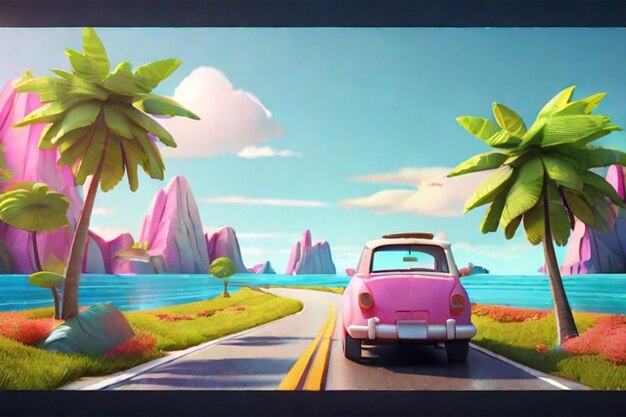 3d Rendering 3d Rendering Of Summer Vacation Road Trip Concept Background