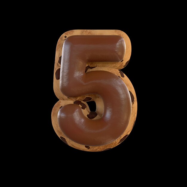 3d rendering of the 5 or five number recreating a cookie with chocolate on top