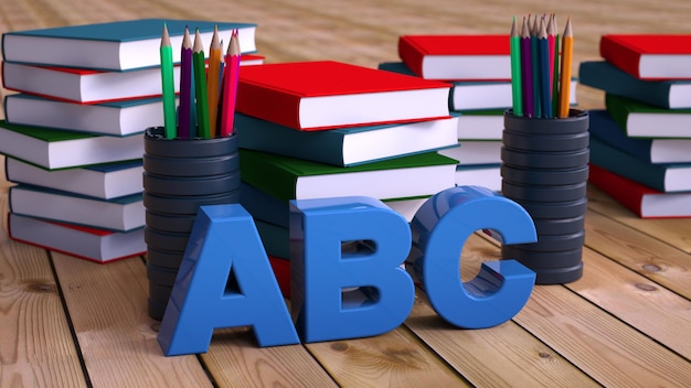 Foto rendering 3d testo e libri abc