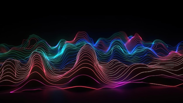 3d rendering abstract background of colorful neon wavy line Generative Ai