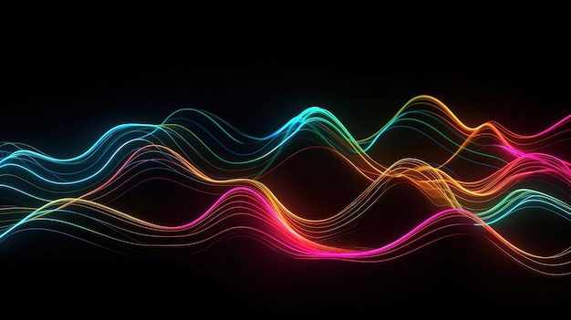 3d rendering abstract background of colorful neon wavy line Generative Ai