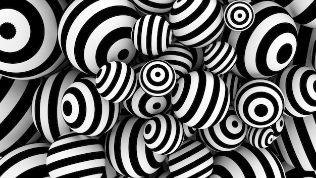 3d rendering abstract background with black and white spheres