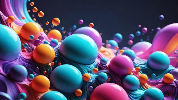 3D-рендеринг абстрактного фона с цветной пузырьковой жидкостью